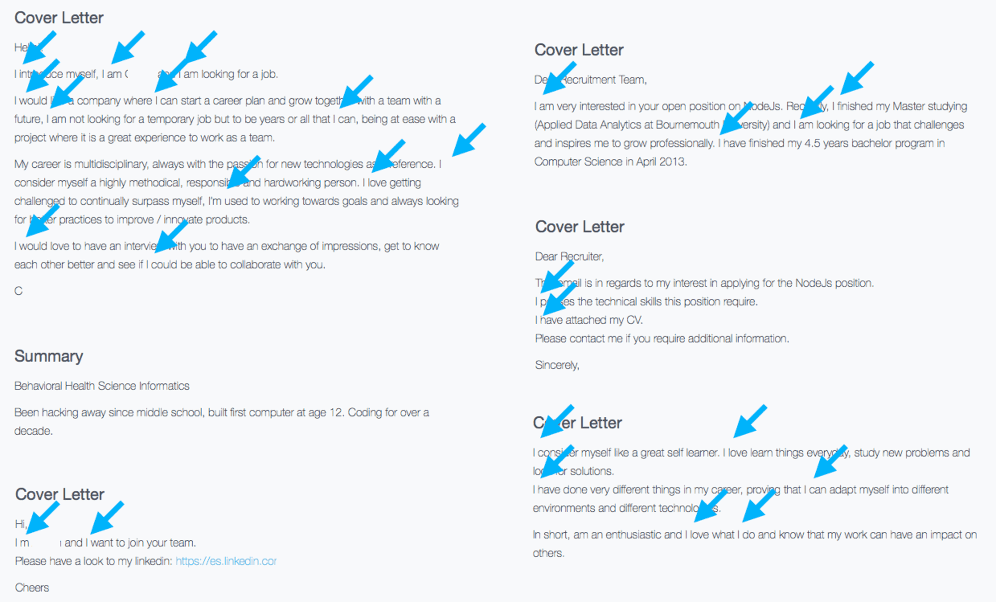 Cover letters from engineers who applied for roles at blended.io.