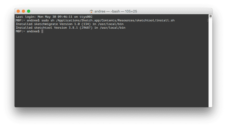 Screenshot 1: After installing Sketchtool