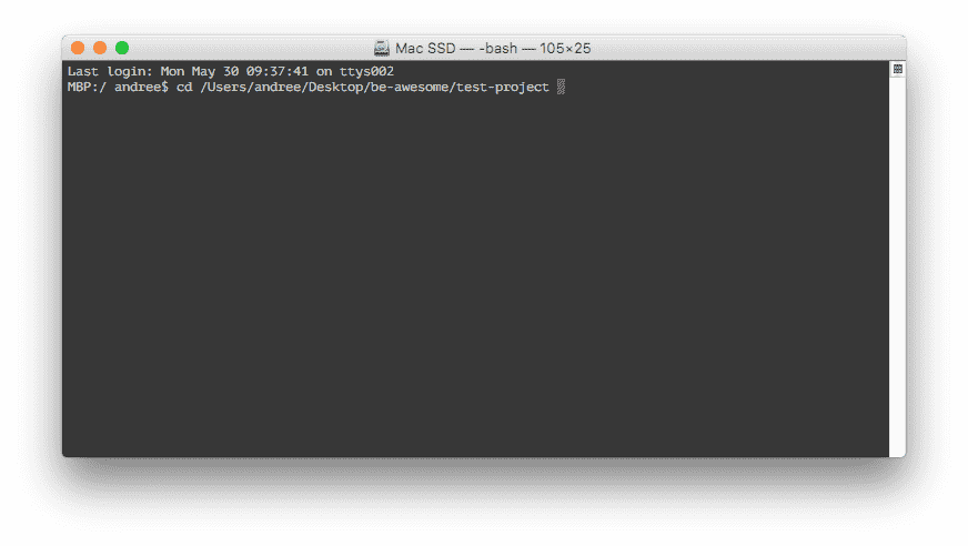 Screenshot 2: ...in order to auto-complete the folder path. The folder path appears after 'cd'.
