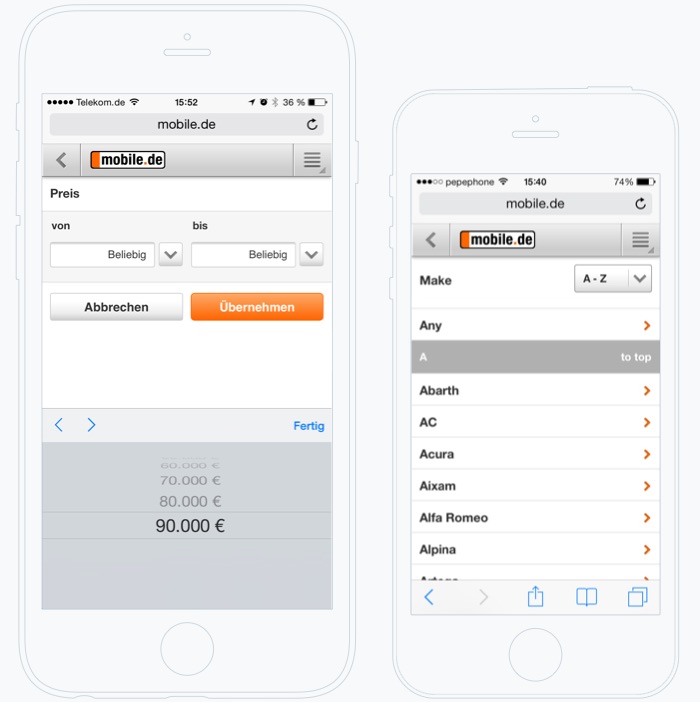 Mobile.de, interaction design and visual design
